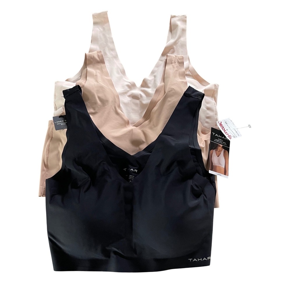 Tahari Laser Cut Bra 3 Pack Womens Large Multi Seamless V-Neck Removable Cups